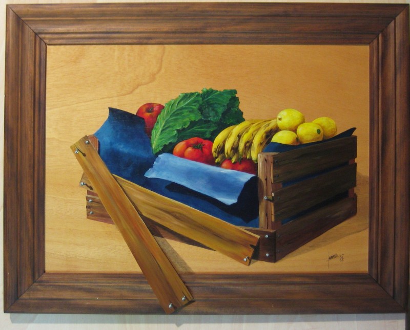 021 Pintura con relieve- cajon de verduras 50x70