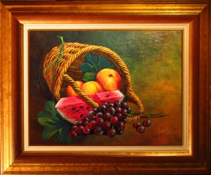 105 Bodegon- Cesta de frutas- Marco 25x34 160€